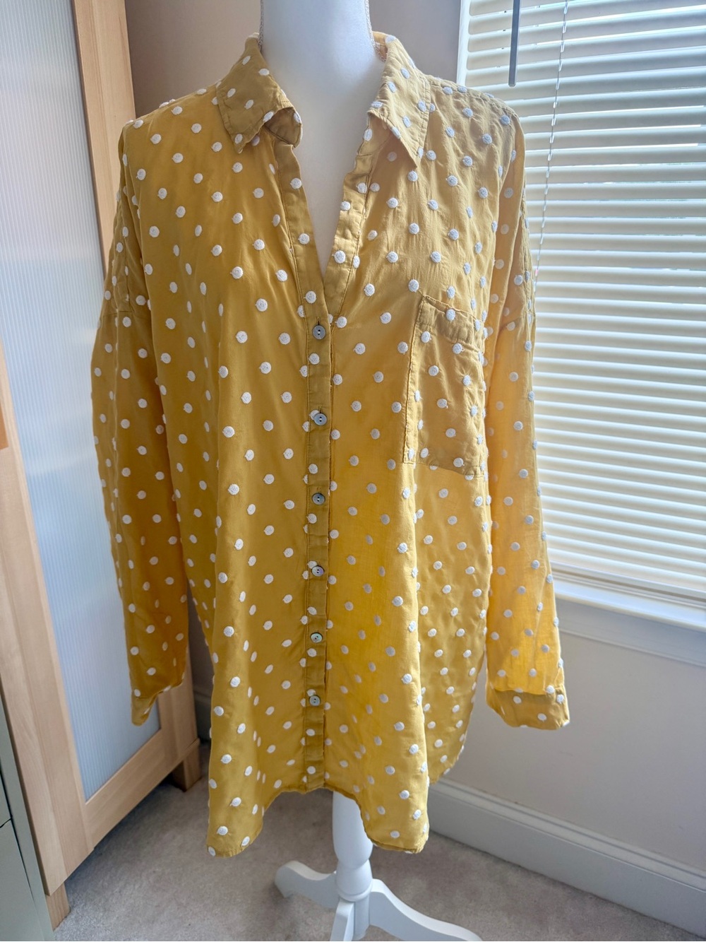 J. Jill Mustard Yellow Polka Dot Button-Down Shirt 3X